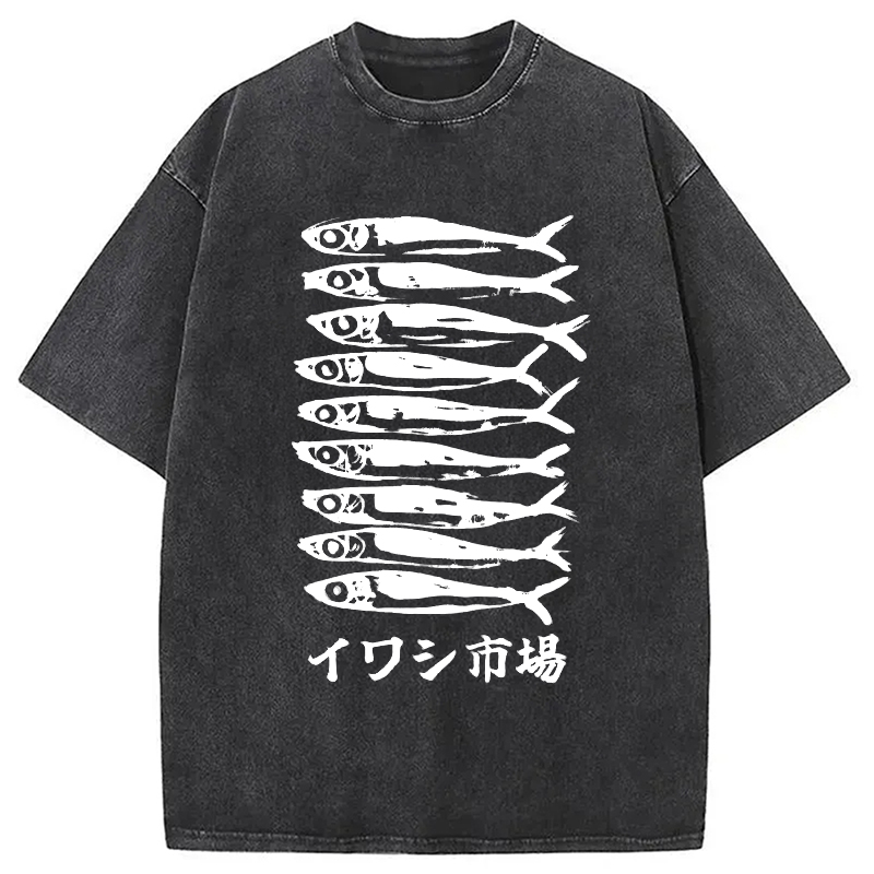 Modecanvas Japanese Sardine Market Washed T-Shirt-modecanvas