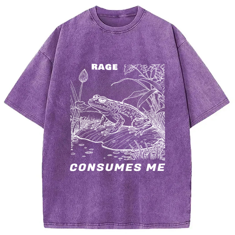 Modecanvas Rage Consumes Me Frog DTG Printing Washed T-Shirt