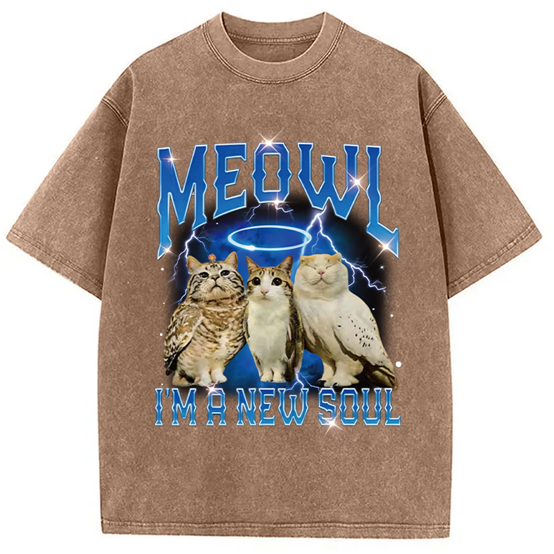 Modecanvas Meowl Cat Owl DTG Printing Washed T-Shirt