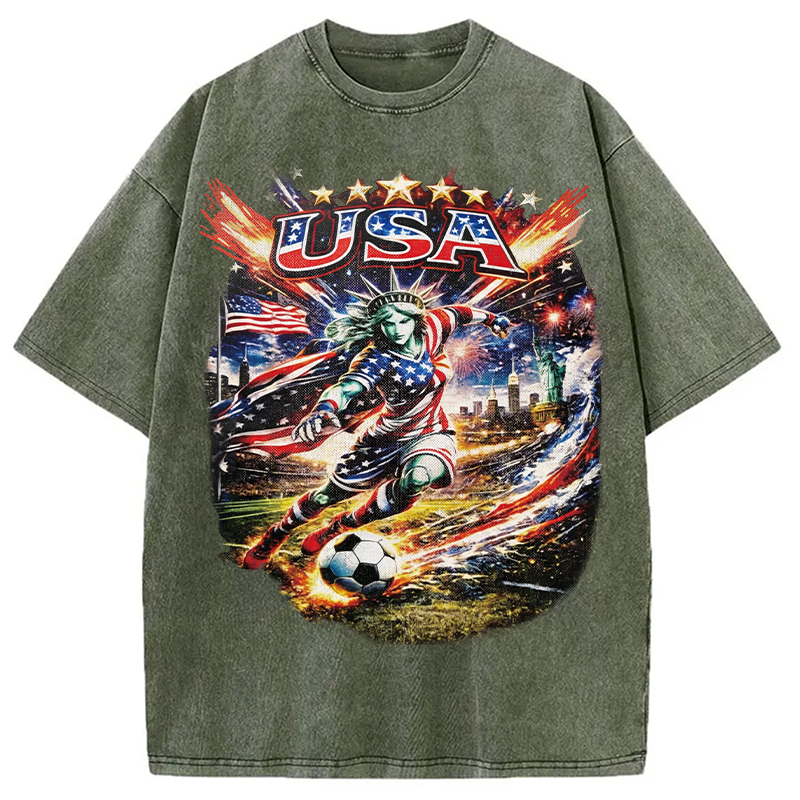 Modecanvas USA Football Skull DTG Printing Washed T-Shirt