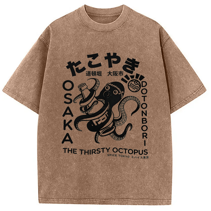 Modecanvas The Thirsty Octopus DTG Printing Washed T-Shirt