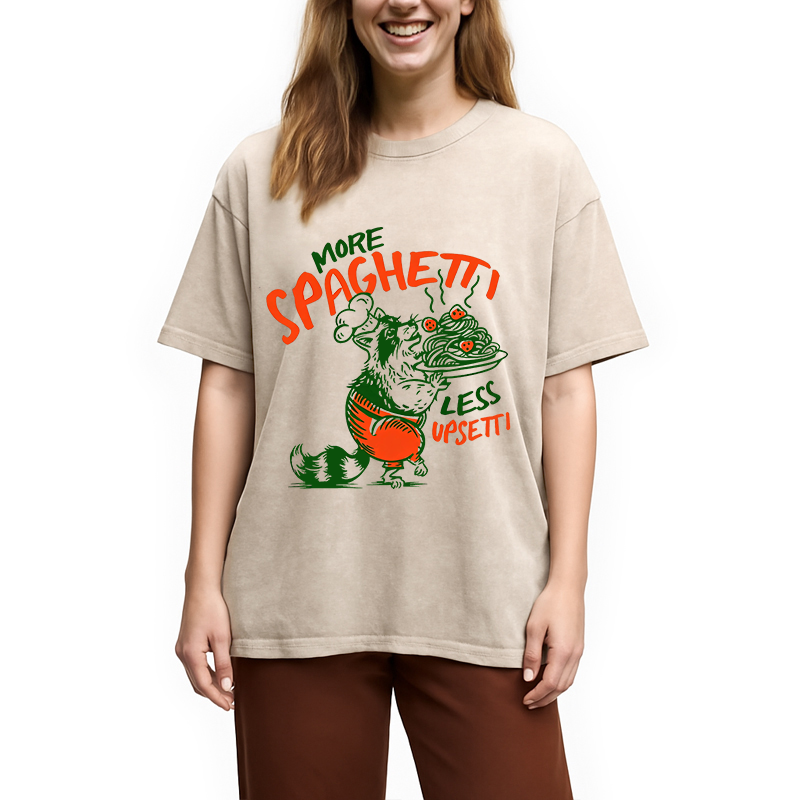 Modecanvas More Spaghetti Less Upsetti Raccoon DTG Printing Washed T-Shirt
