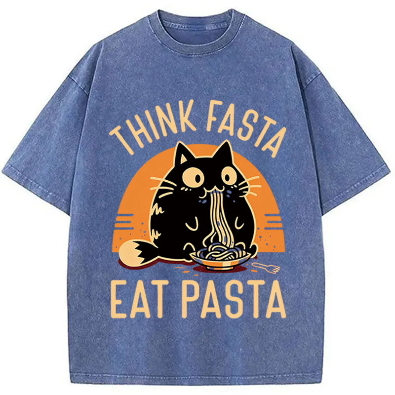 Modecanvas Funny Hungry Cat DTG Printing Washed T-Shirt