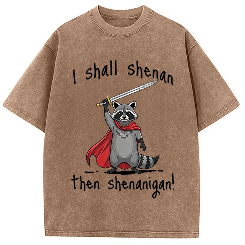 Modecanvas I Shall Shenan Cute Raccoon Meme DTG Printing Washed T-Shirt