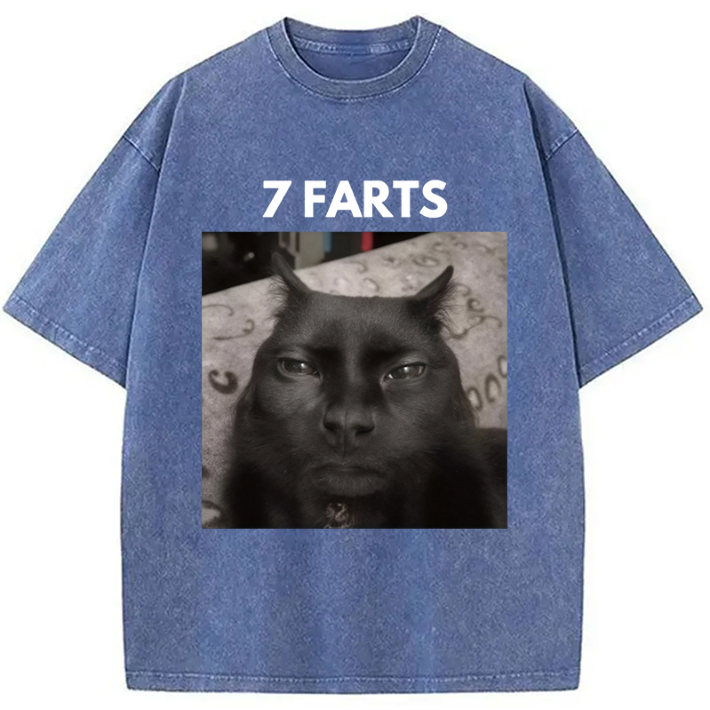 Modecanvas 7 Farts Silly Meme Cat Washed T-Shirt-modecanvas