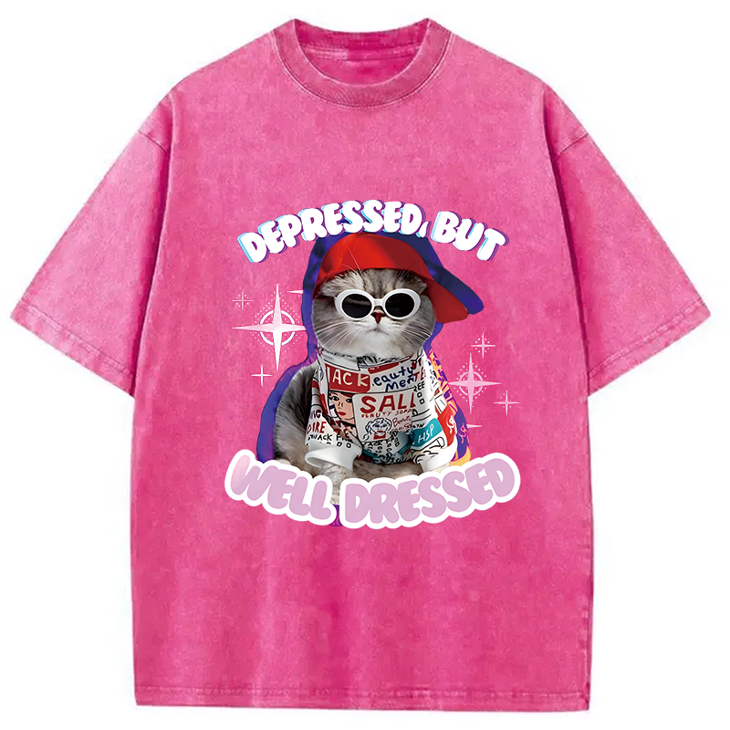 Modecanvas Depressed But Well Dressed DTG Printing Washed T-Shirt