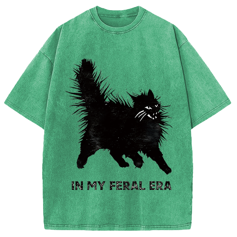 Modecanvas Wild Black Cat DTG Printing Washed T-Shirt