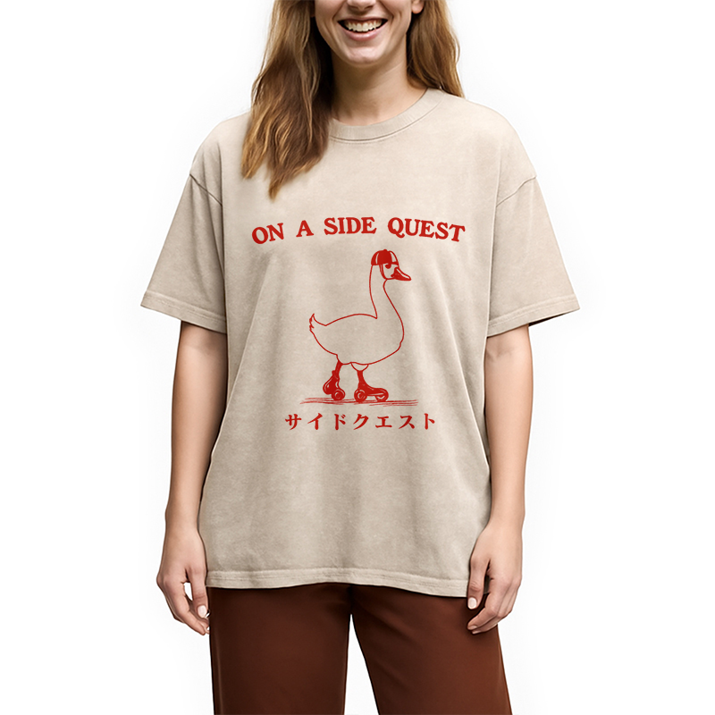 Modecanvas On a Side Quest Goose Washed T-Shirt