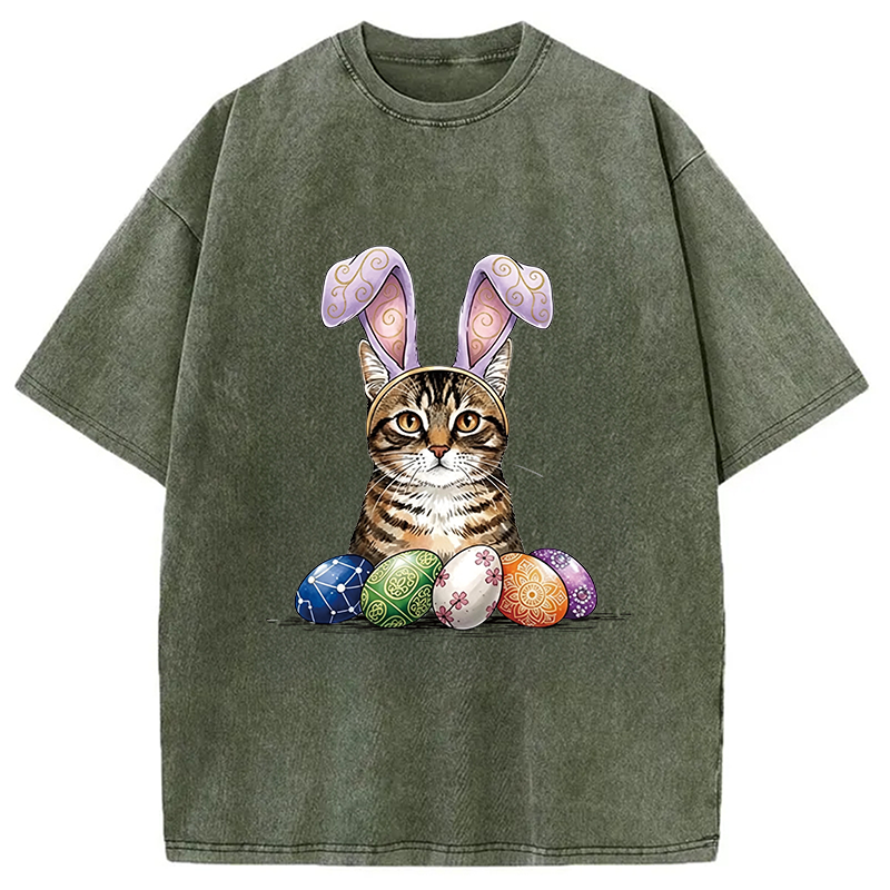 Modecanvas Easter Cat DTG Printing Washed T-Shirt
