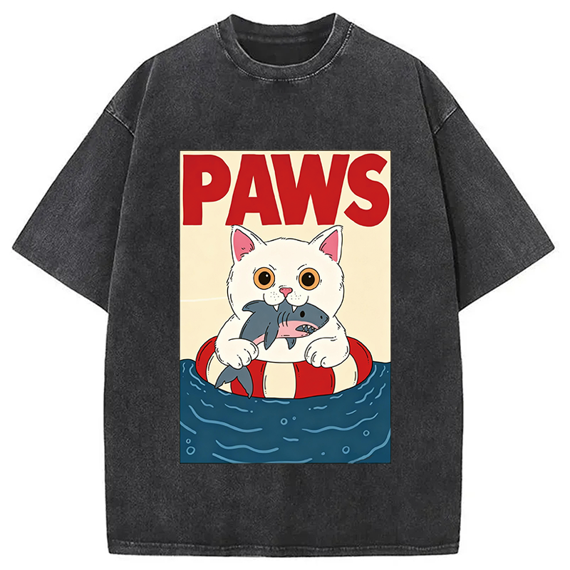 Modecanvas Cat Eats Shark DTG Printing Washed T-Shirt