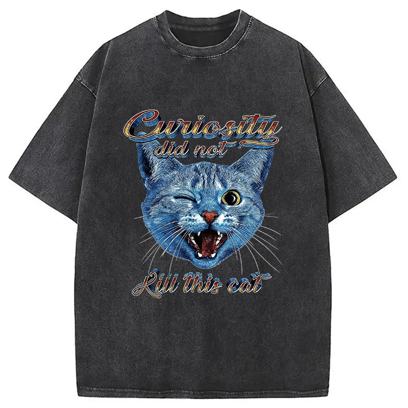 Modecanvas Curiosity Did Not Kill This Cat DTG Printing Washed T-Shirt