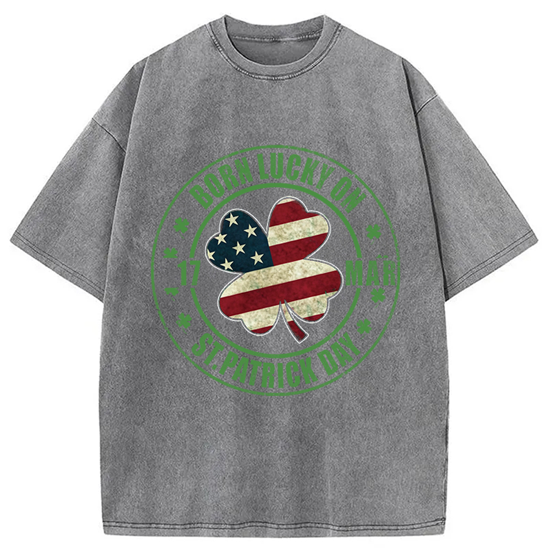 Modecanvas Born Lucky On St Patricks Day DTG Printing Washed T-Shirt