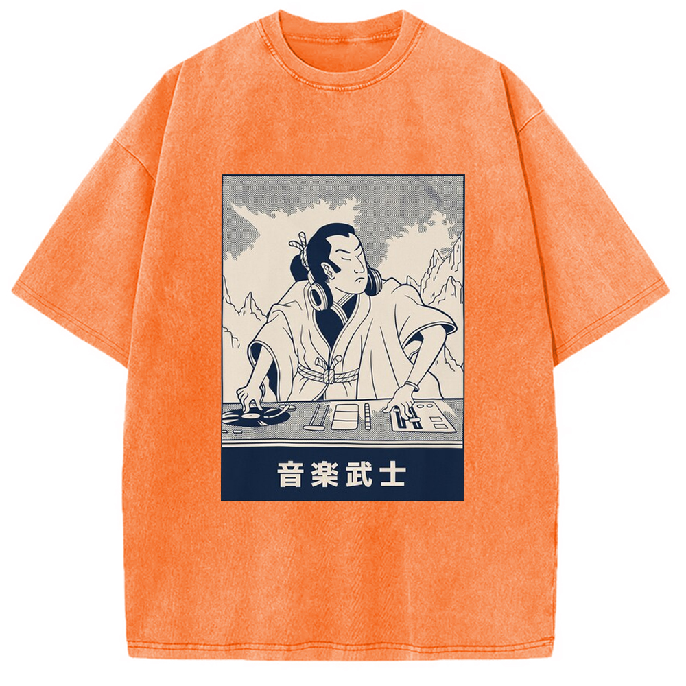 Modecanvas Musical Samurai Japanese Washed T-Shirt
