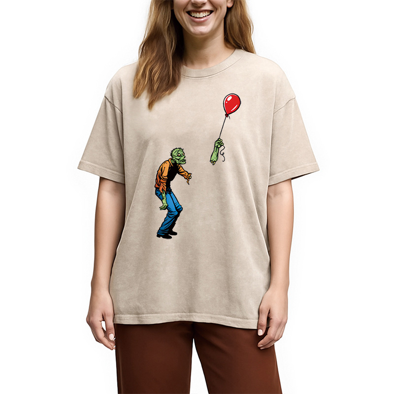 Modecanvas Sad Zombie and Balloon Washed T-Shirt