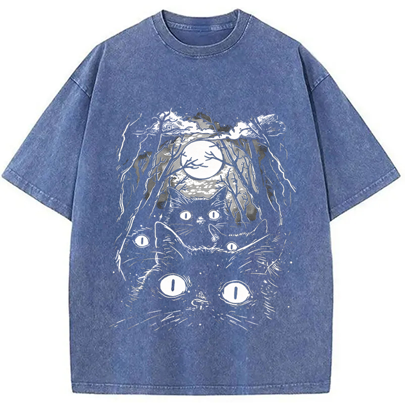 Modecanvas Black Cats Vintage DTG Printing Washed T-Shirt