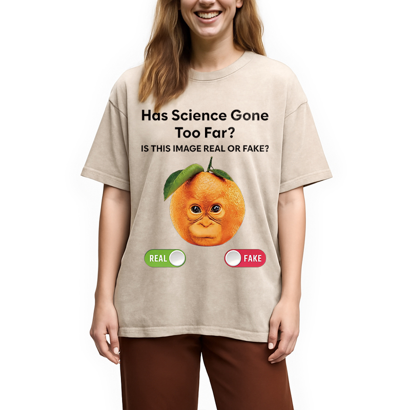 Modecanvas Has Science Gone Too Far Orange Monkey DTG Printing Washed T-Shirt