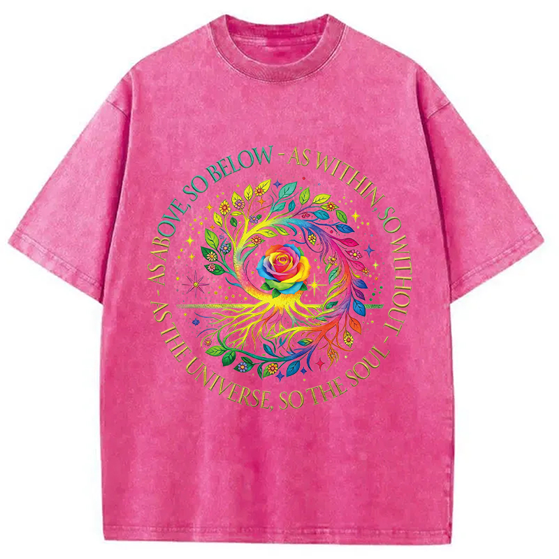 Modecanvas Rainbow Tree Cosmic Spiral DTG Printing Washed T-Shirt