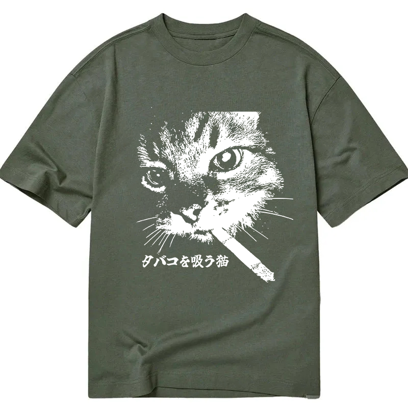 Modecanvas Retro Cat Smoking DTG Printing Classic T-Shirt-modecanvas