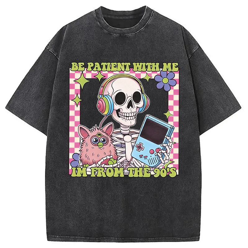 Modecanvas Please Be Patient Skull Meme Washed T-Shirt