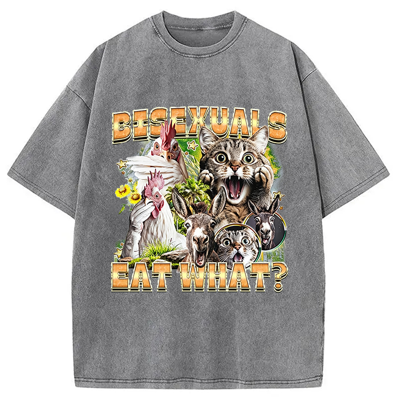 Modecanvas Bisexuals Eat What? DTG Printing Washed T-Shirt