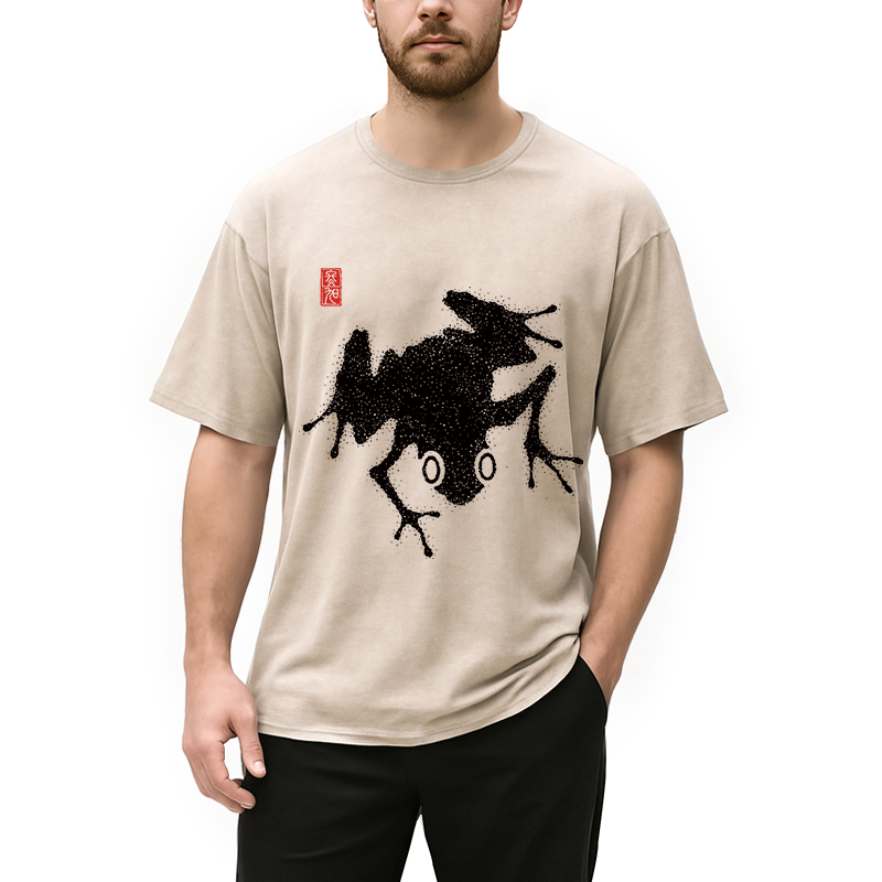 Modecanvas A Stippled Frog DTG Printing Washed T-Shirt-modecanvas