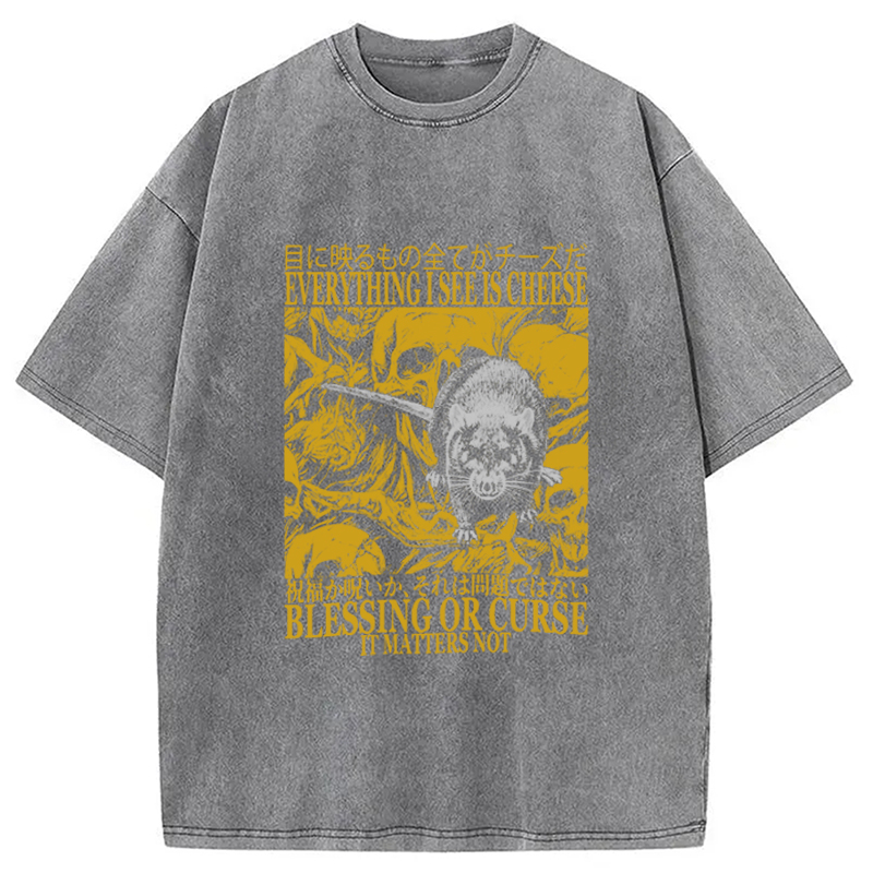 Modecanvas Everything I See is Cheese Vintage Japanese Rat Washed T-Shirt