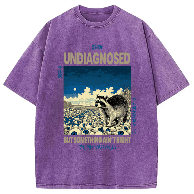 Modecanvas Funny Mental Health Japanese Raccoon DTG Printing Washed T-Shirt-modecanvas