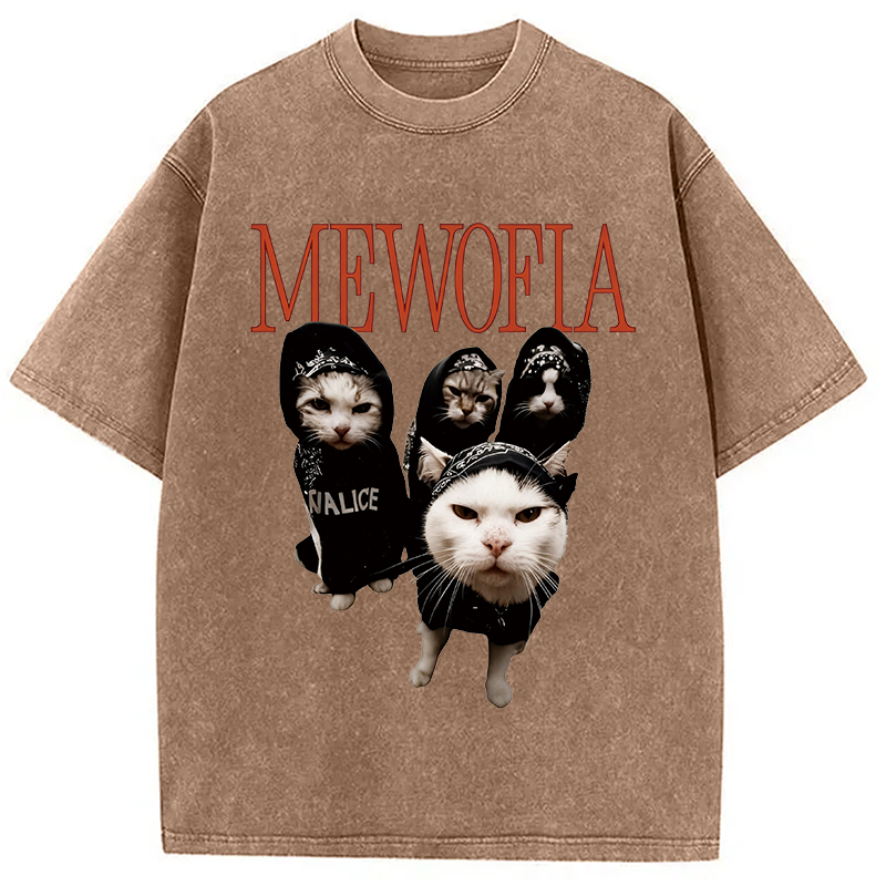 Modecanvas Mewofia Cat meme DTG Printing Washed T-Shirt