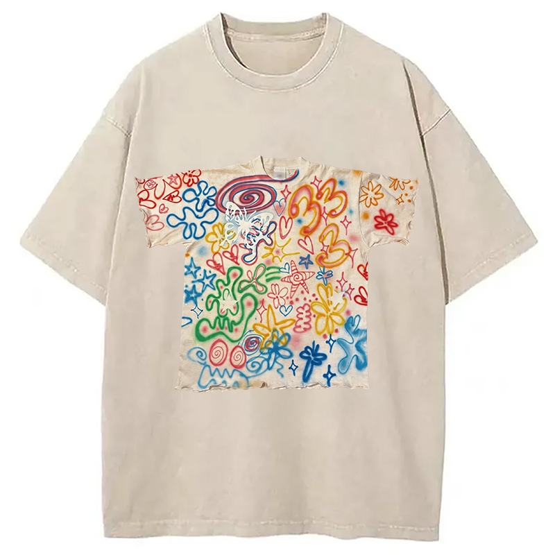 Modecanvas Graffiti Art Shirt Of DTG Printing Washed T-Shirt