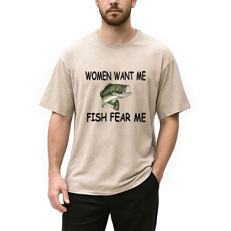 Modecanvas Fishing Women Want Me Fish Fear Me Washed T-Shirt