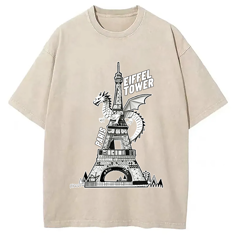 Modecanvas Dragon Eiffel Tower Washed T-Shirt