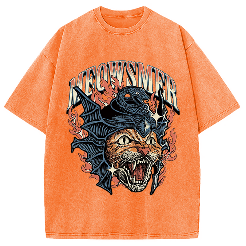 Modecanvas Meowsmer Cat DTG Printing Washed T-Shirt