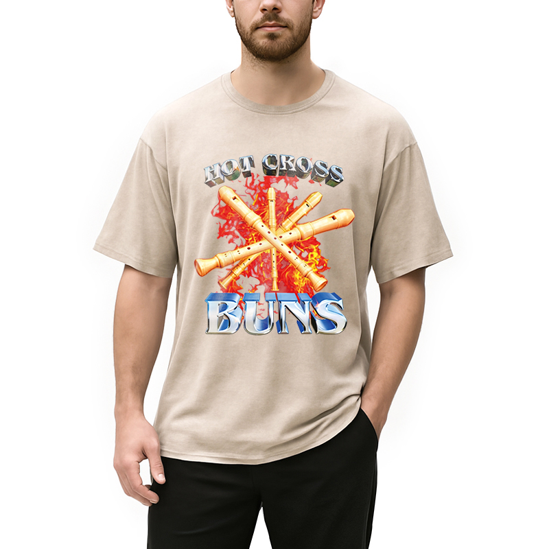Modecanvas HOT CROSS BUNS DTG Printing Washed T-Shirt