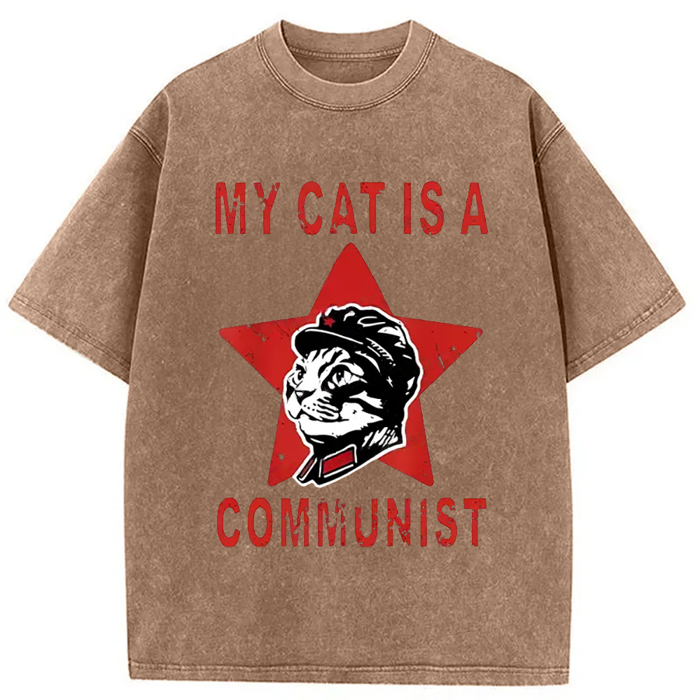 Modecanvas Funny Cat-ism Washed T-Shirt-modecanvas