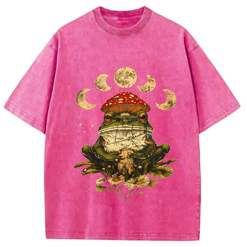 Modecanvas Weird Frog Mushrooms 90s Vintage Washed T-Shirt