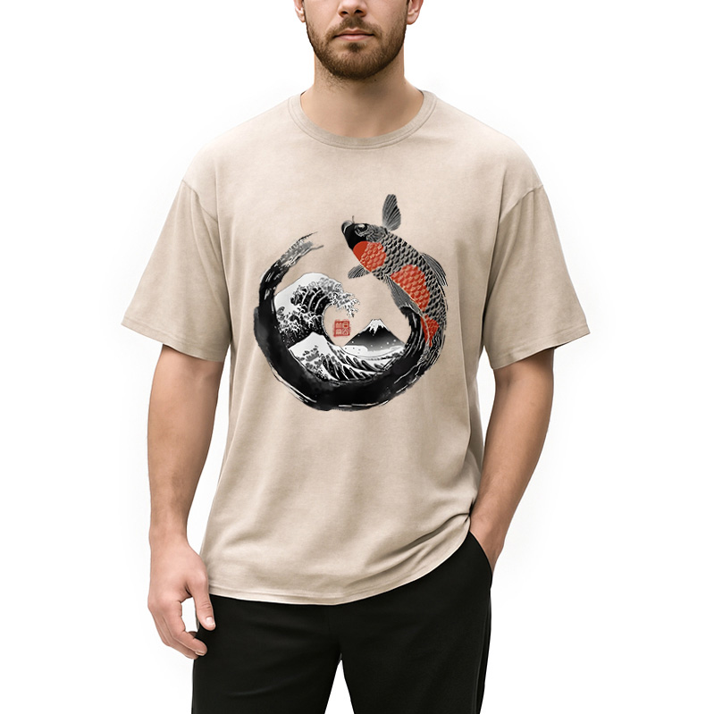 Modecanvas Retro Koi Enso Washed T-Shirt