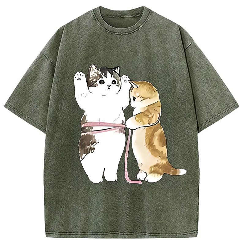 Modecanvas Cute Cat Measurement Washed T-Shirt