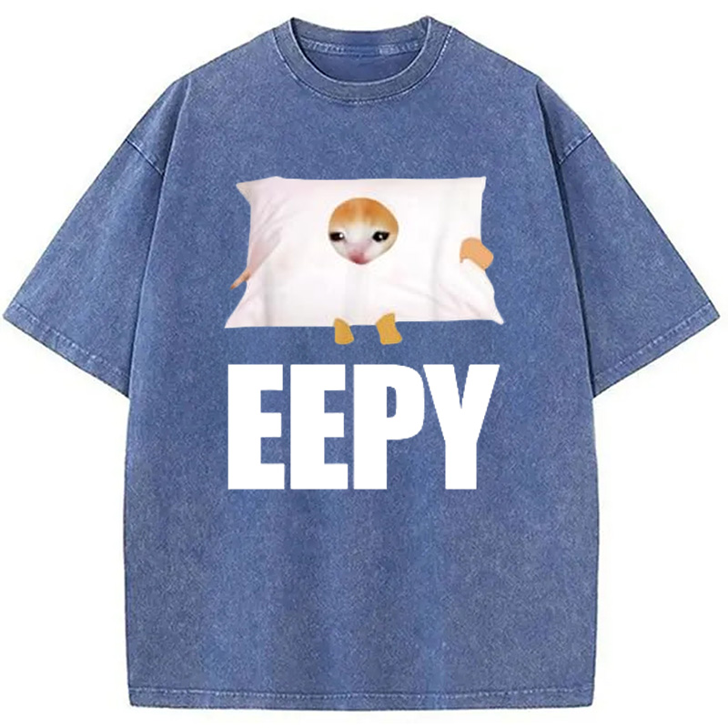 Modecanvas Eepy Cat Saying Washed T-Shirt