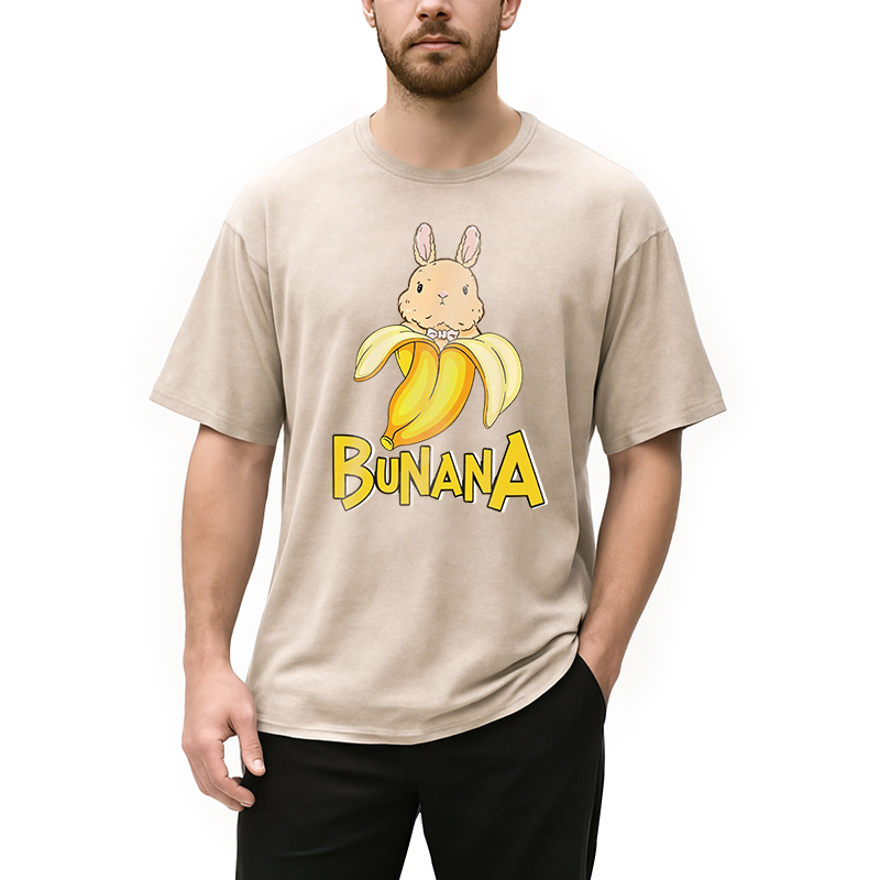 Modecanvas Funny Banana Bunny DTG Printing Washed T-Shirt
