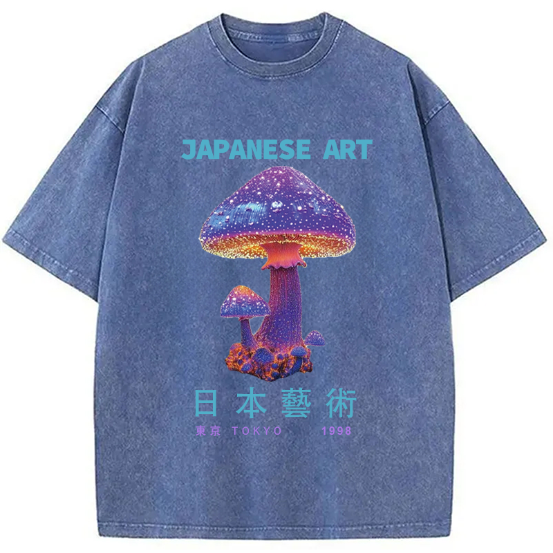 Modecanvas Magic Mushrooms Japanese Art Washed T-Shirt