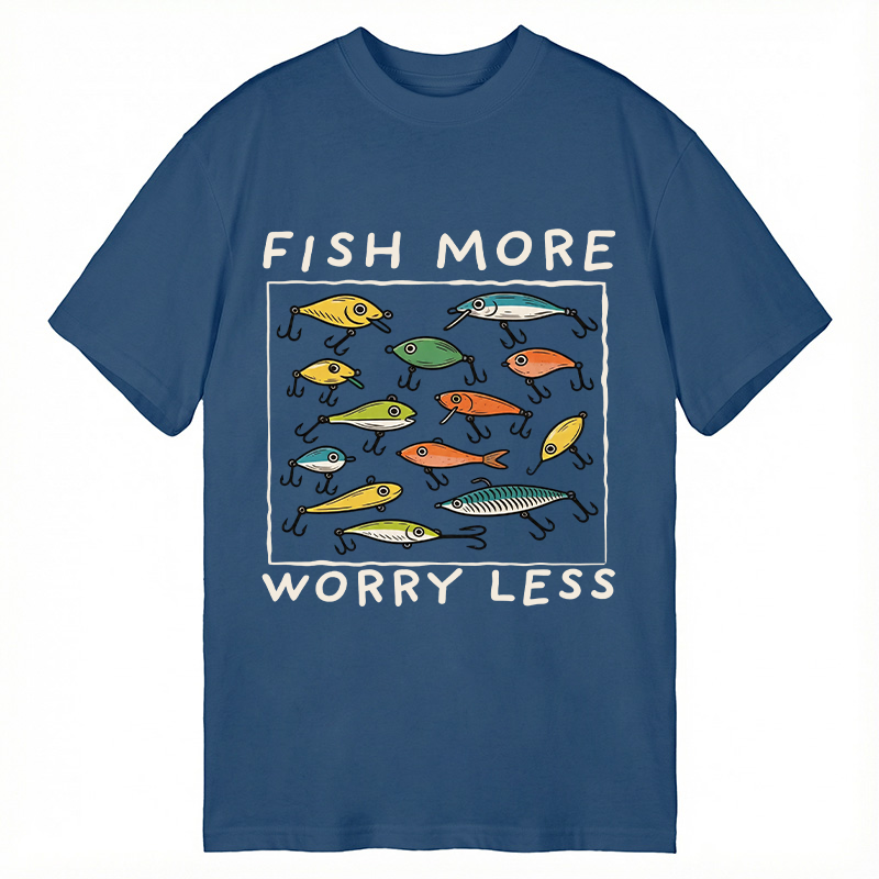 Modecanvas Fish More Worry Less Funny Fishing DTG Printing Classic T-Shirt-modecanvas