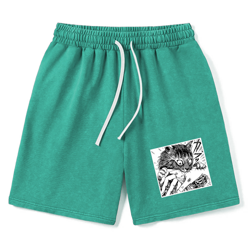 Modecanvas Creepy Cat Anime Horror Anteater Washed Shorts