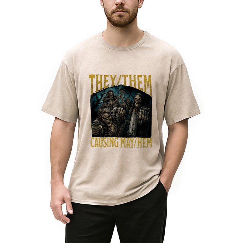 Modecanvas They Them Causing Mayhem Funny Washed T-Shirt