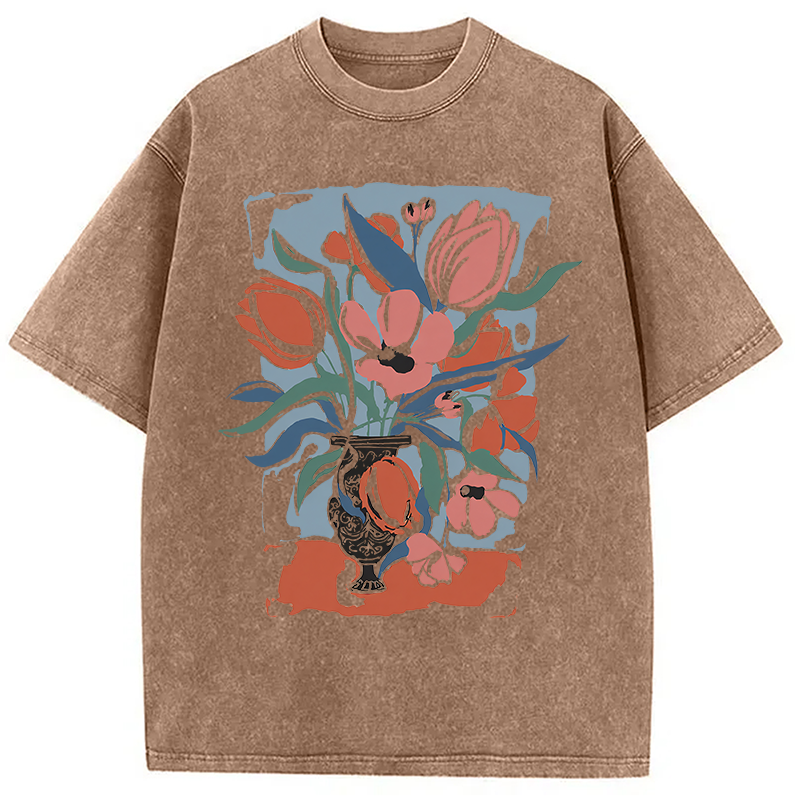 Modecanvas Spring Flower DTG Printing Washed T-Shirt