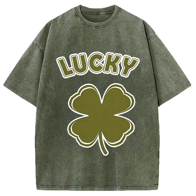 Modecanvas Lucky Shamrock Retro DTG Printing Washed T-Shirt