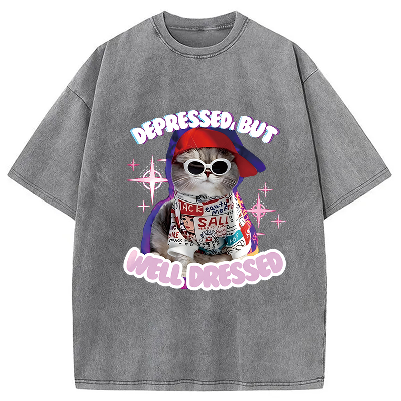 Modecanvas Depressed But Well Dressed DTG Printing Washed T-Shirt