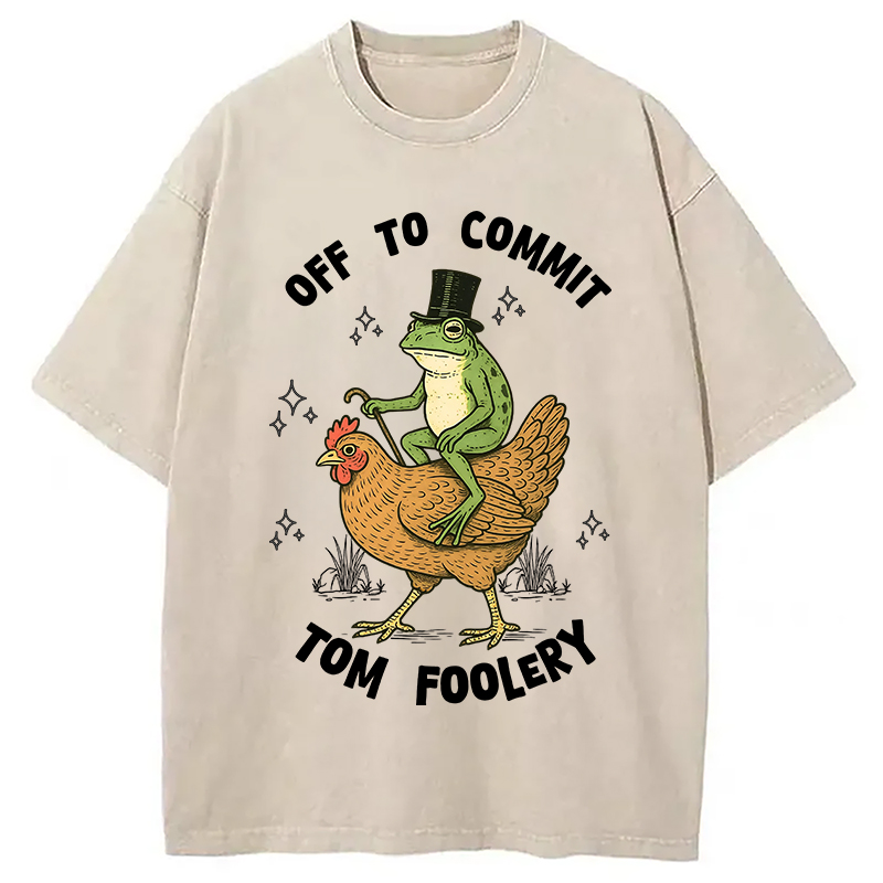 Modecanvas Frog Riding Chicken Funny Sarcastic Meme Washed T-Shirt