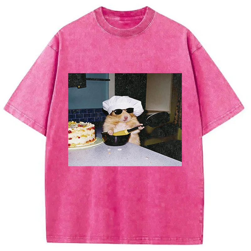 Modecanvas Vintage Chef Hamster Cooking Meme DTG Printing Washed T-Shirt