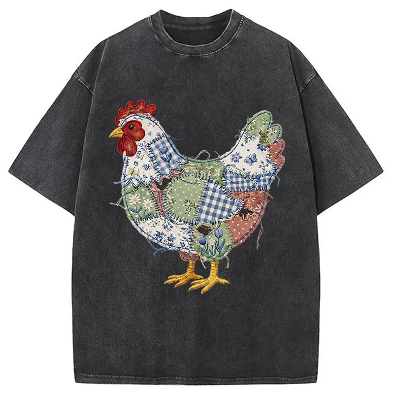 Modecanvas Patchwork Chicken DTG Printing Washed T-Shirt