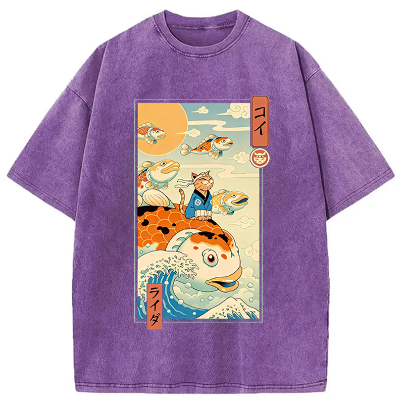 Modecanvas Flying Carp Rider DTG Printing Washed T-Shirt